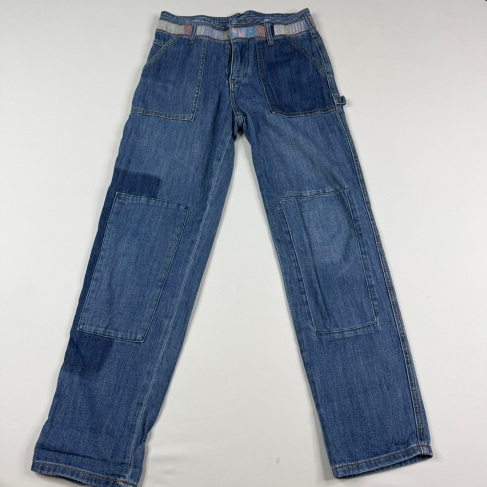 Pilcro and the Letterpress Jeans Women 26 Blue Patchwork Carpenter Straight Leg